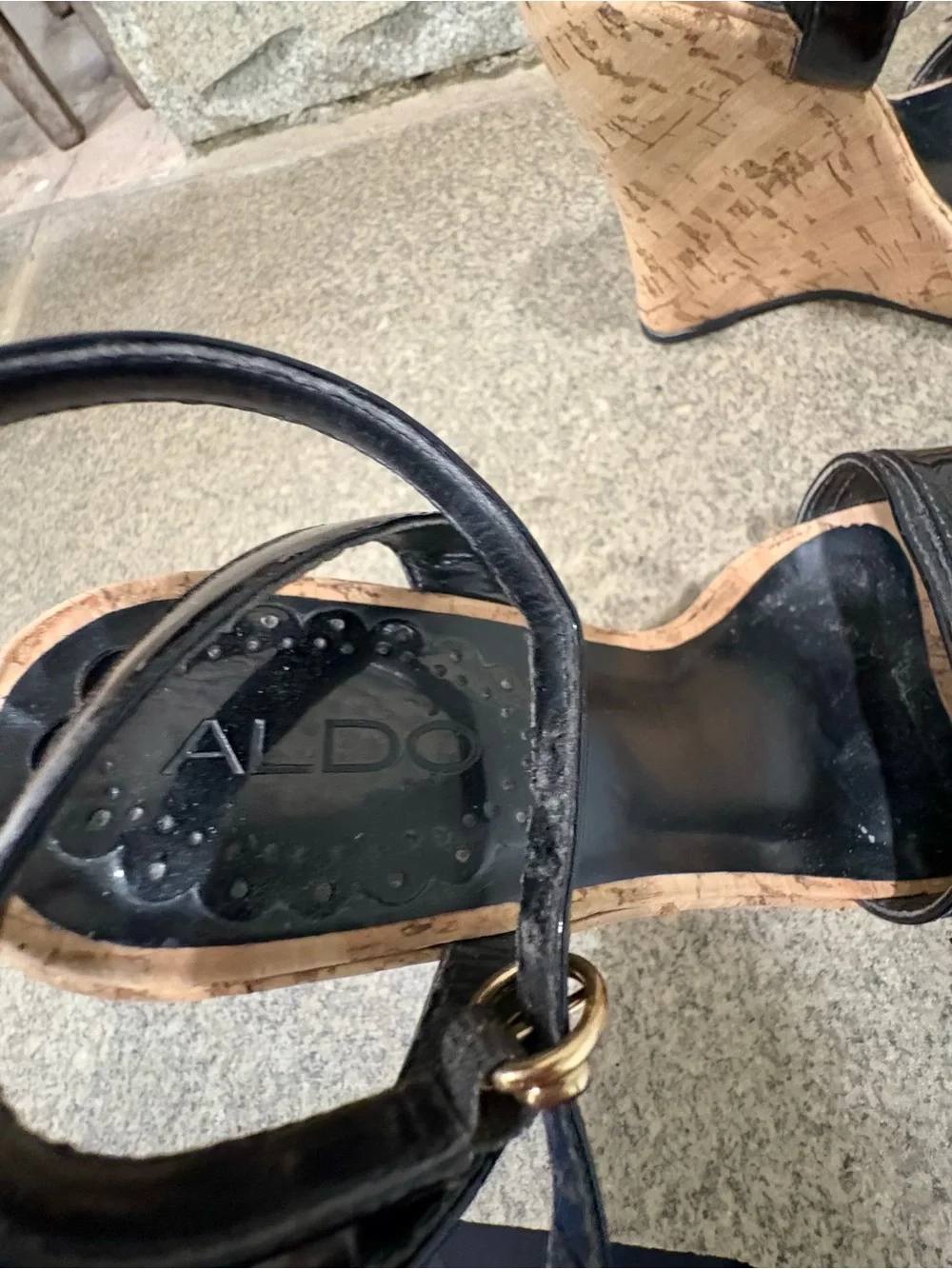 Y2K Women’s Aldo Black Cork Wedge Strappy Sandals - Size 6